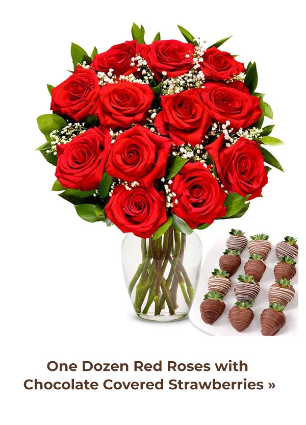 One Dozen Red Roses with Chocolate Covered Strawberries